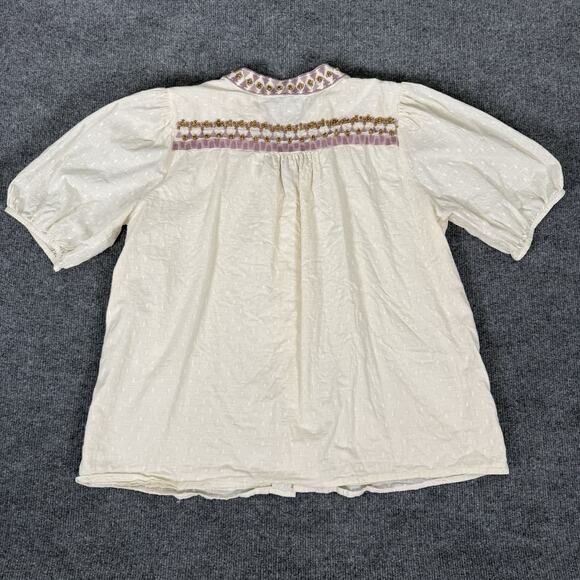 Anthropologie Forever That Girl Shirt Women 12 Beaded Boho Puff Sleeve Peasant - Picture 3 of 10